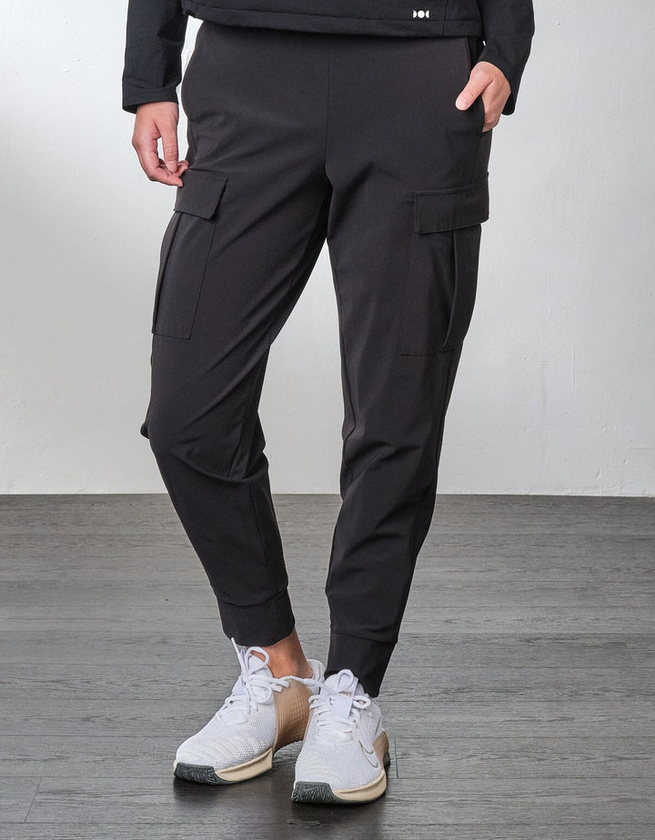 HOW- STAYDRY Mid Waist Full Length Quick Dry Cargo Jogger Jogger Her own words SPORTS Black S 