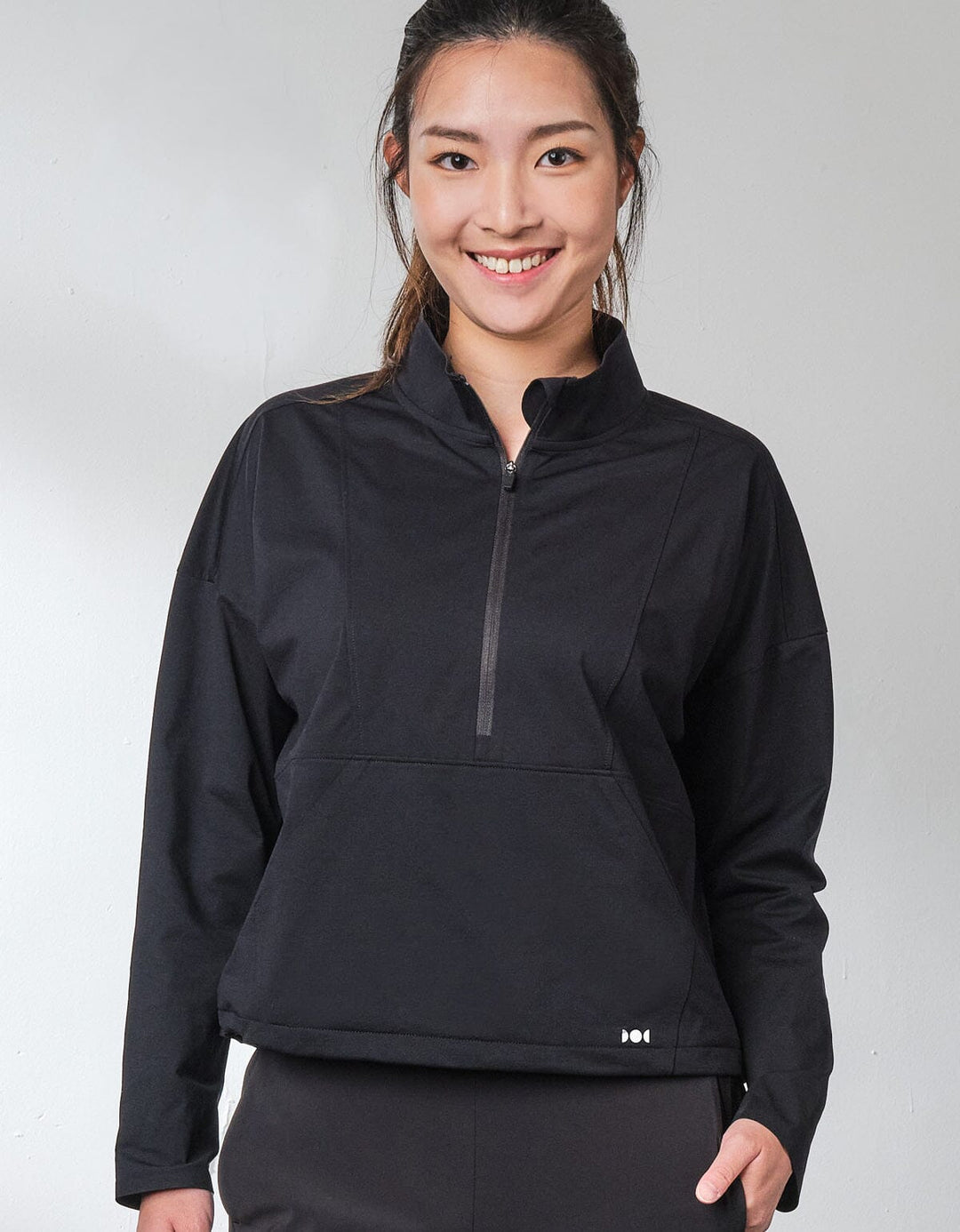 HOW- STAYDRY Quick Dry Long Sleeve Half Zip Crop Top Tops Her own words SPORTS Black Heather S 