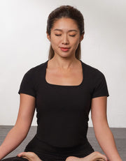 HOW-EFFORTLESS Ribbed UV Protection Slim Fit Short Sleeve Yoga Crop Top Tops Her own words SPORTS Black S 
