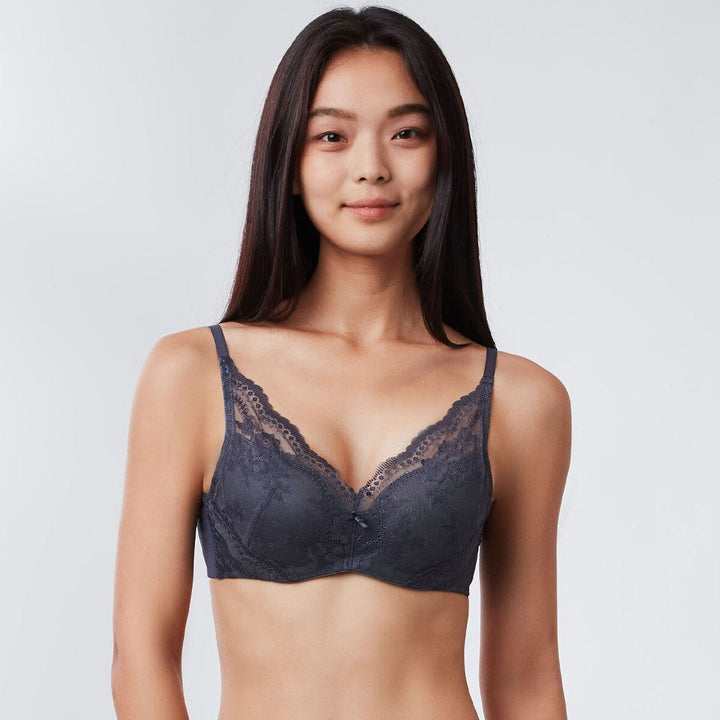 Sustainable REherbafoam??? Plunge Push Up Lace Bra Bra Her Own Words Magnet Grey 70A 